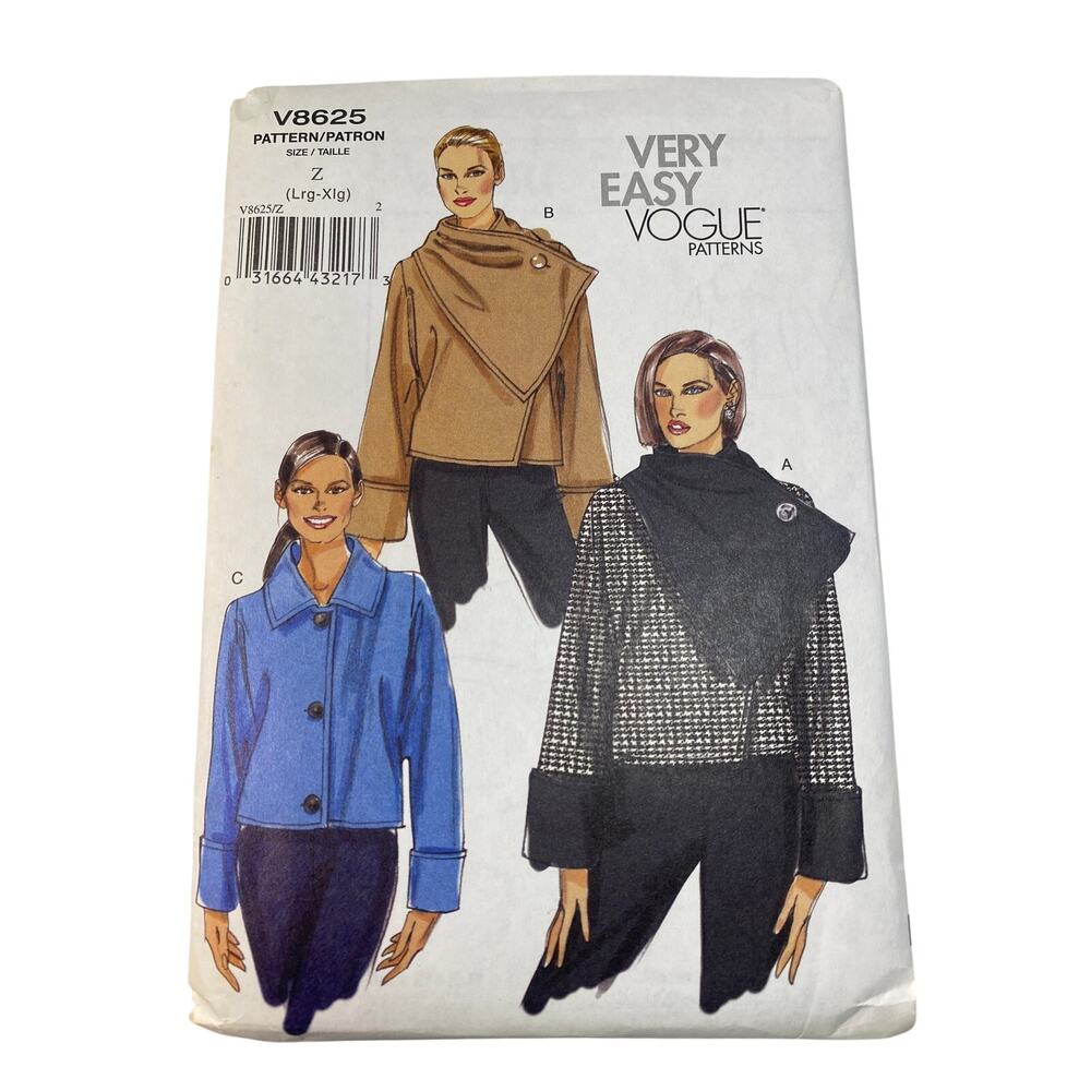 Vogue V8625 Misses Jacket  UC FF OOP  Sz L-XL Sz 16-22 Very Easy Boho Minimalist